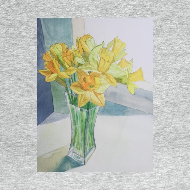 Daffodils in a vase watercolour painting by esvb